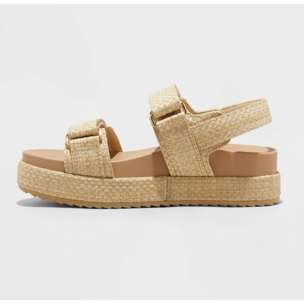 Womens Raffia Platform Sandals Boho Woven Strap Summer Casual Chic Comfort 7.5 - Picture 2 of 4